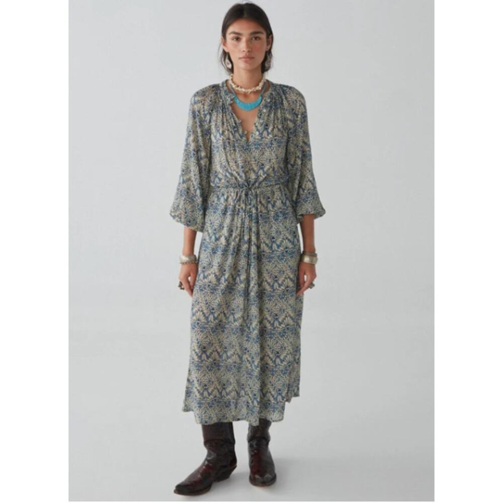 NWT Maison Hotel Antonella Dress Lapis Lazuli Blue Cream Boho Med